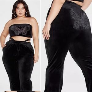 Fashion to Figure Ruby Velour Joggers with Bling Butterfly and Hip Straps